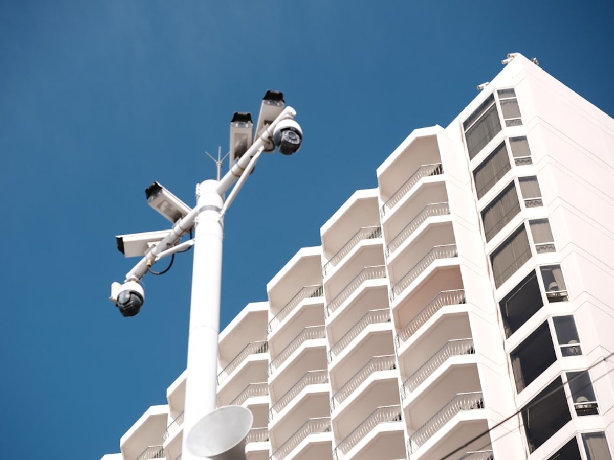 CCTV security camera mounted on the exterior of a building